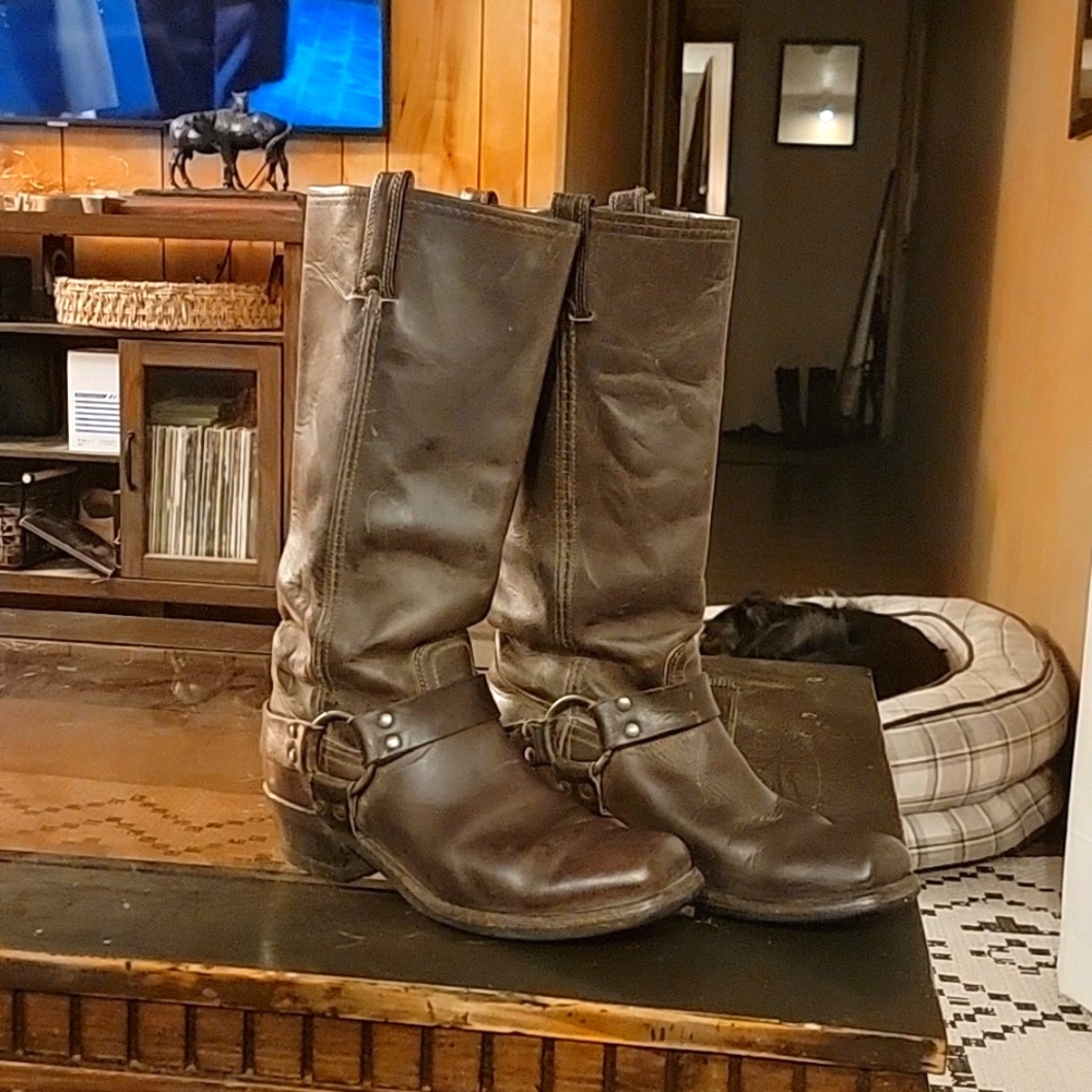 Vintage Frye Tall 12R Leather Harness Biker Boots Size 10